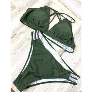 Unbranded Womens XXL Hunter Green Two Piece High Waisted Beach Bikini Swim NEW